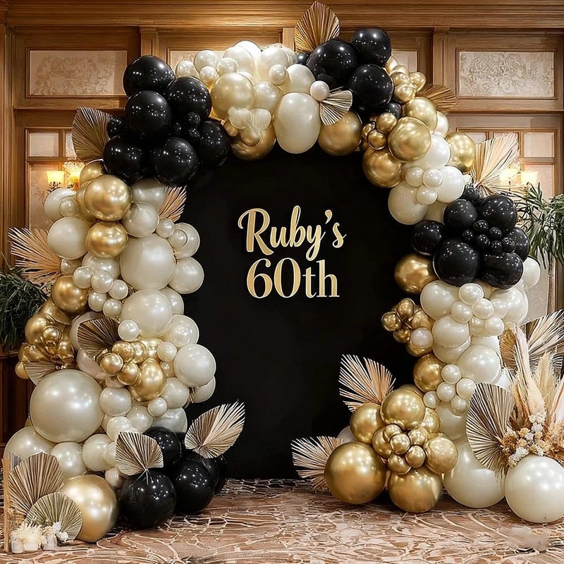 Pinbra Black White Gold Balloon Garland Double Stuffed, Pearl Sand Champagne Gold Balloons Cream Beige Balloon Arch Kit for Birthday Graduation Wedding Bachelorette Engagement Party Decorations - Image 5