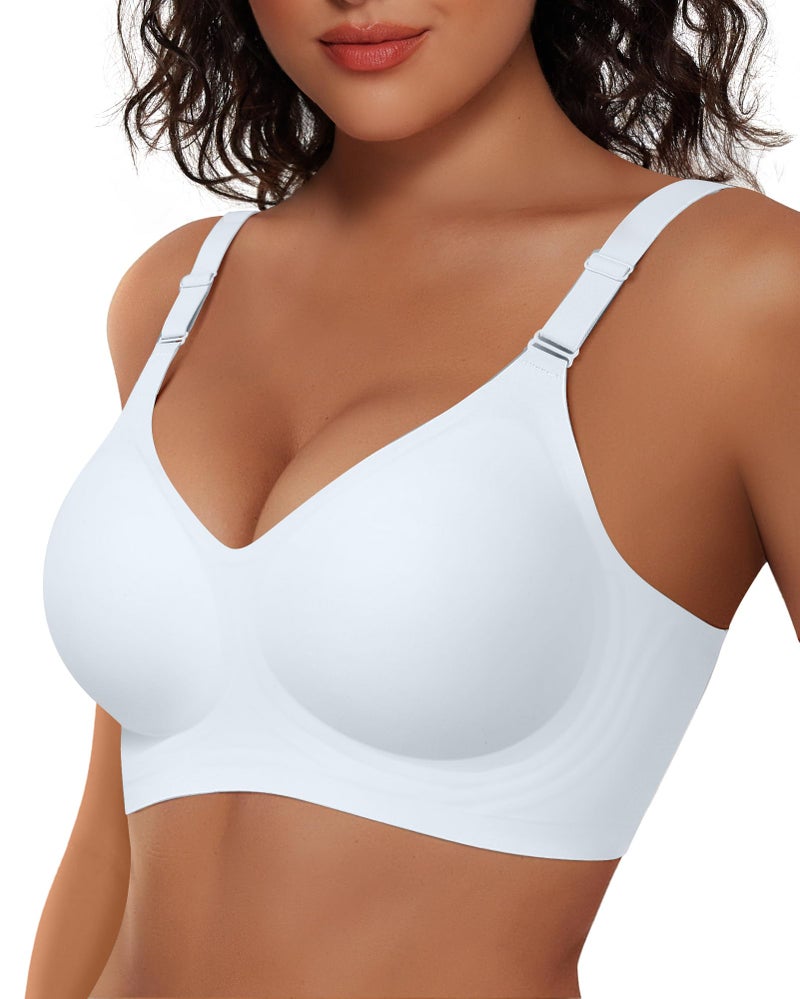 Vertvie Womens Wireless Jelly Bras No Underwire Push Up Seamless Bra Supportive Full Coverage Bralette Regular and Plus Size(White,Large) - Image 1