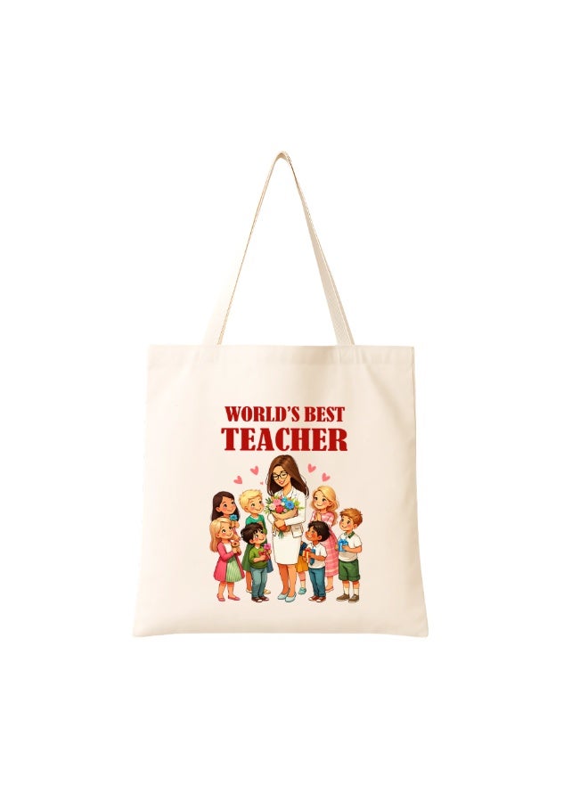 PRINTSHOP4ME Teacher's Day Canvas Cotton Bag with Funny Design - Reusable Canvas Tote Bag - Eco Friendly - Lightweight - Grocery Shopping Bag - Gifts for World Teacher Day - Perfect for School, Office - Image 1
