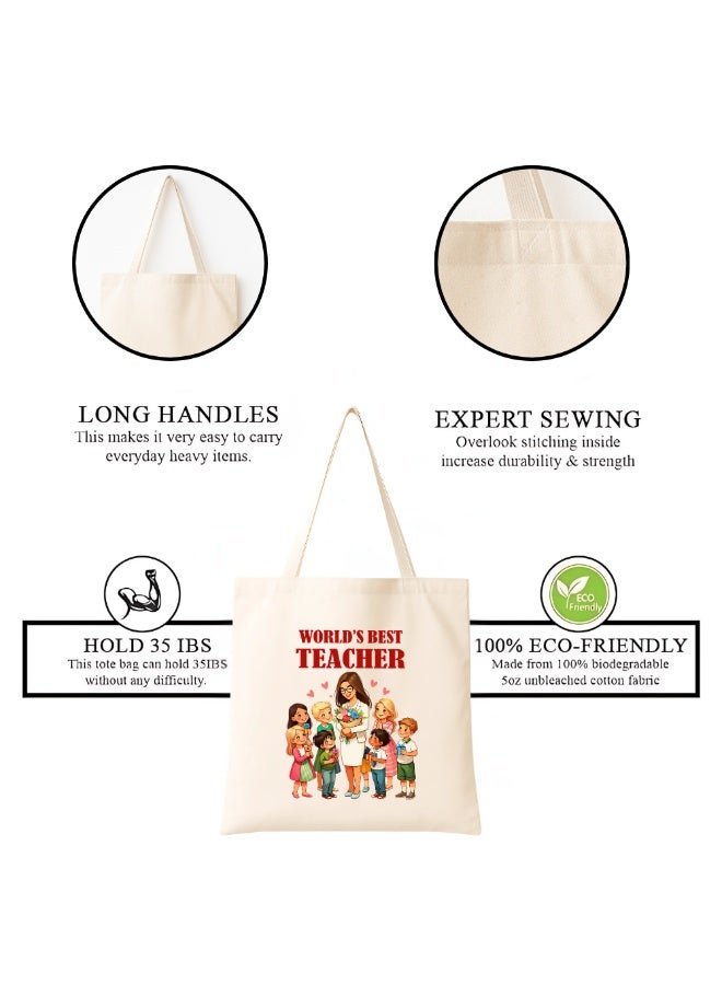 PRINTSHOP4ME Teacher's Day Canvas Cotton Bag with Funny Design - Reusable Canvas Tote Bag - Eco Friendly - Lightweight - Grocery Shopping Bag - Gifts for World Teacher Day - Perfect for School, Office - Image 5