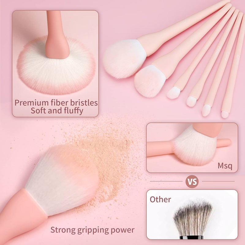 MSQ Make Up Brushes 8Pcs Makeup Brush Set Foundation Brush Blending Brush Eyeshadow Brushes Eye Brushes Set with Bag (Pink) - Image 3