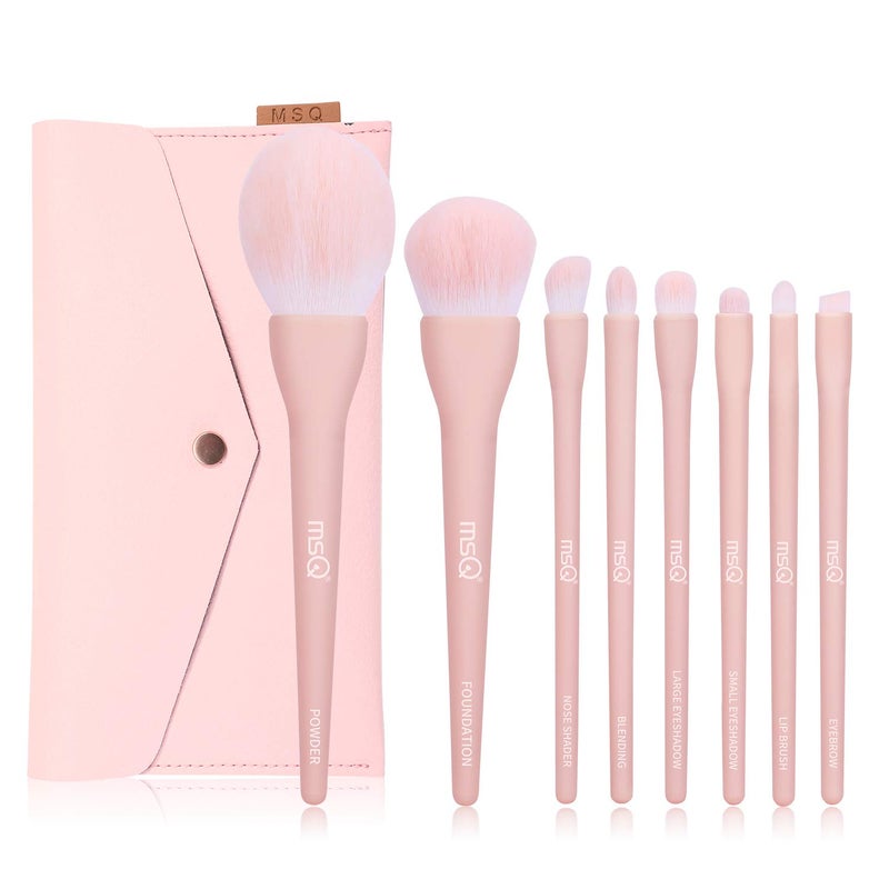 MSQ Make Up Brushes 8Pcs Makeup Brush Set Foundation Brush Blending Brush Eyeshadow Brushes Eye Brushes Set with Bag (Pink) - Image 1
