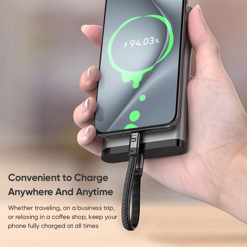 كابل شحن USB-C محمول من الجلد مع حلقة مفاتيح، سلك قصير للشحن السريع بقدرة 240 واط (PD) ومزامنة البيانات بسرعة 480 ميجابت في الثانية، كابل USB-C إلى USB-C متوافق مع iPhone 16/17، Galaxy S24/S25، iPad، MacBook، Pixel، Xiaomi - Image 3