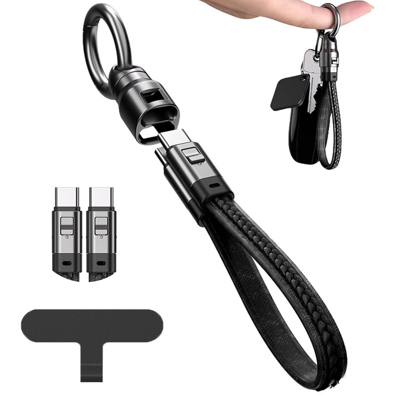 كابل شحن USB-C محمول من الجلد مع حلقة مفاتيح، سلك قصير للشحن السريع بقدرة 240 واط (PD) ومزامنة البيانات بسرعة 480 ميجابت في الثانية، كابل USB-C إلى USB-C متوافق مع iPhone 16/17، Galaxy S24/S25، iPad، MacBook، Pixel، Xiaomi - Image 1