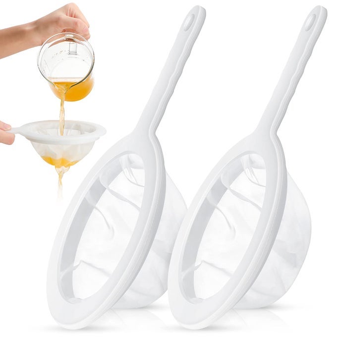 2 PIECES ULTRA FINE MESH STRAINER NYLON FOOD JUICE STRAINER YOGURT MESH SIEVE PLASTIC COLANDER WITH HANDLE MINI BRINE SHRIMP SEPARATION NET FOR KITCHEN120200 MESH