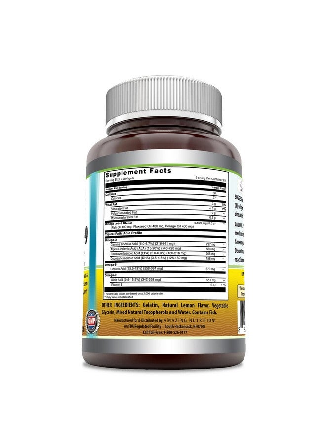 Amazing Nutrition أوميغا 3.6.9 1200 ملغ 250 كبسولة لينة مكمل غذائي؛ تركيبة فريدة من زيت بذور الكتان 400 ملغ وزيت السمك 400 ملغ وزيت البوراج 400 ملغ؛ غني بأحماض أوميغا 3 و 6 و 9 الدهنية - Image 3
