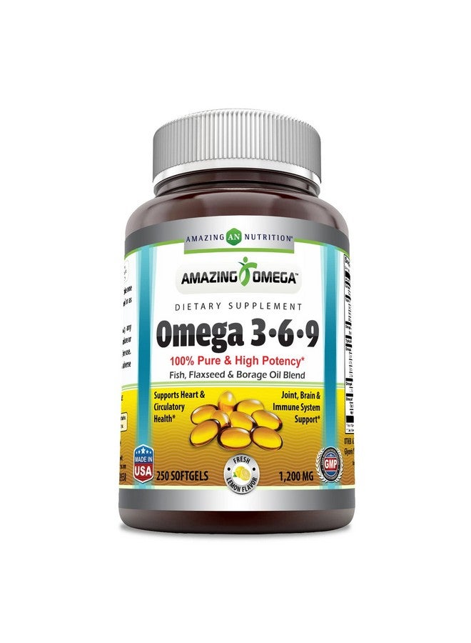 Amazing Nutrition أوميغا 3.6.9 1200 ملغ 250 كبسولة لينة مكمل غذائي؛ تركيبة فريدة من زيت بذور الكتان 400 ملغ وزيت السمك 400 ملغ وزيت البوراج 400 ملغ؛ غني بأحماض أوميغا 3 و 6 و 9 الدهنية - Image 1
