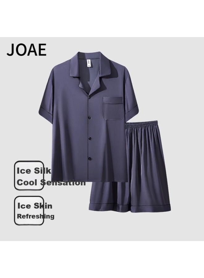 "Silky Nude Sensation" Ice Silk Men'S Cardigan Home Wear Simulation Silk Loose Short Sleeve Summer Thin L