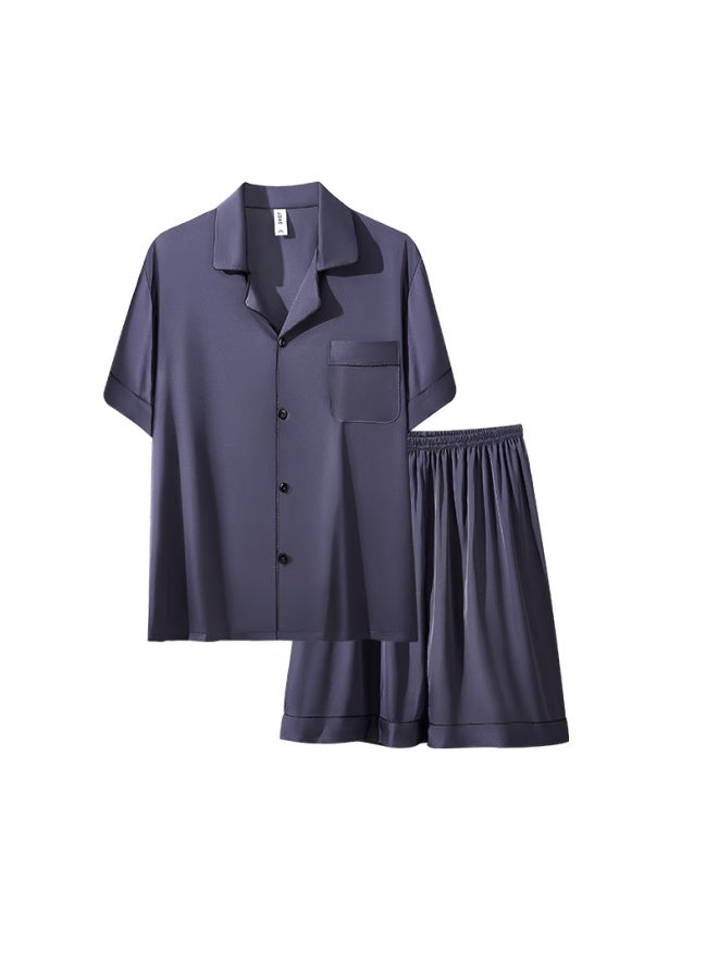 "Silky Nude Sensation" Ice Silk Men'S Cardigan Home Wear Simulation Silk Loose Short Sleeve Summer Thin L