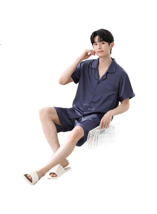 "Silky Nude Sensation" Ice Silk Men'S Cardigan Home Wear Simulation Silk Loose Short Sleeve Summer Thin L