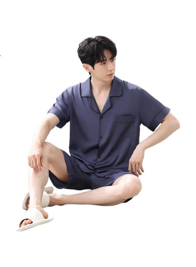 "Silky Nude Sensation" Ice Silk Men'S Cardigan Home Wear Simulation Silk Loose Short Sleeve Summer Thin L