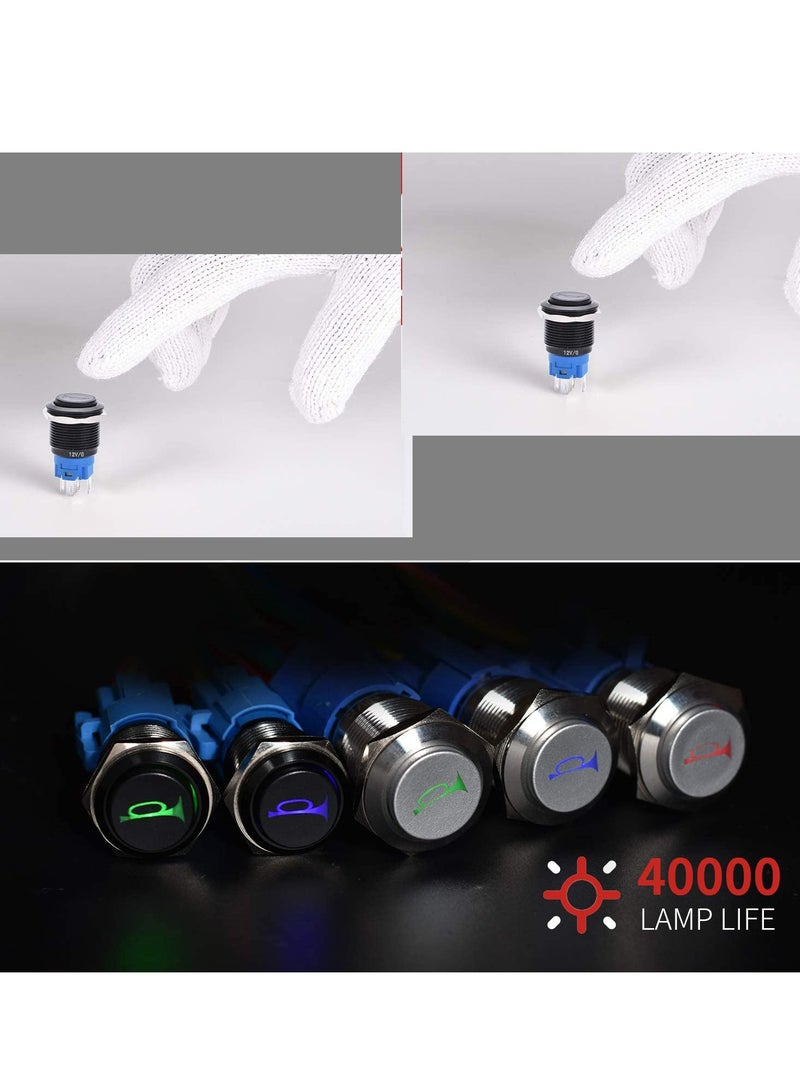 SOLARAE 19mm 12V Momentary Speaker Horn Push Button Toggle Switch 3/4" Mounting Hole 1NO 1NC SPDT with Pre-Wiring Socket for Car Auto Motor Aluminium Alloy, Push Button Latching Switch (Blue/Black Shell) - Image 4