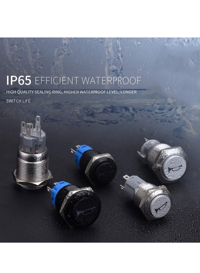 SOLARAE 19mm 12V Momentary Speaker Horn Push Button Toggle Switch 3/4" Mounting Hole 1NO 1NC SPDT with Pre-Wiring Socket for Car Auto Motor Aluminium Alloy, Push Button Latching Switch (Blue/Black Shell) - Image 5