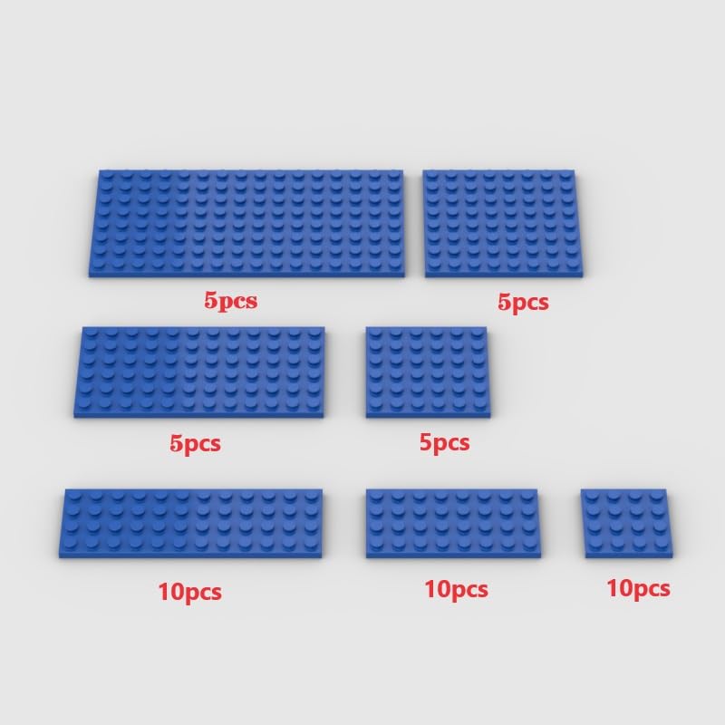 YUJHITP Classic Building Plate Assortment Pack 50pcs Blue Bulk Plates with 7 Size Building Plate Base Plate Compatible with Lego Parts and Pieces Building Bricks for Most BrandsColorBlue - Image 4