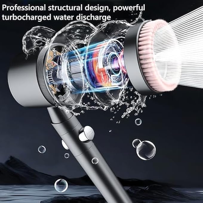 Lolotzii Shower Filter for Hair LossShower Head Holder and Hose Set 5 Spray Modes Handheld High Pressure Massage Shower Head with BrushPinkGrey - Image 4