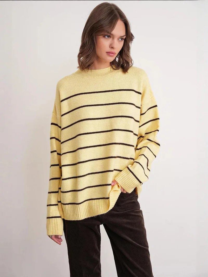 Striped Crew Neck Relaxed Knit Pullover Sweater