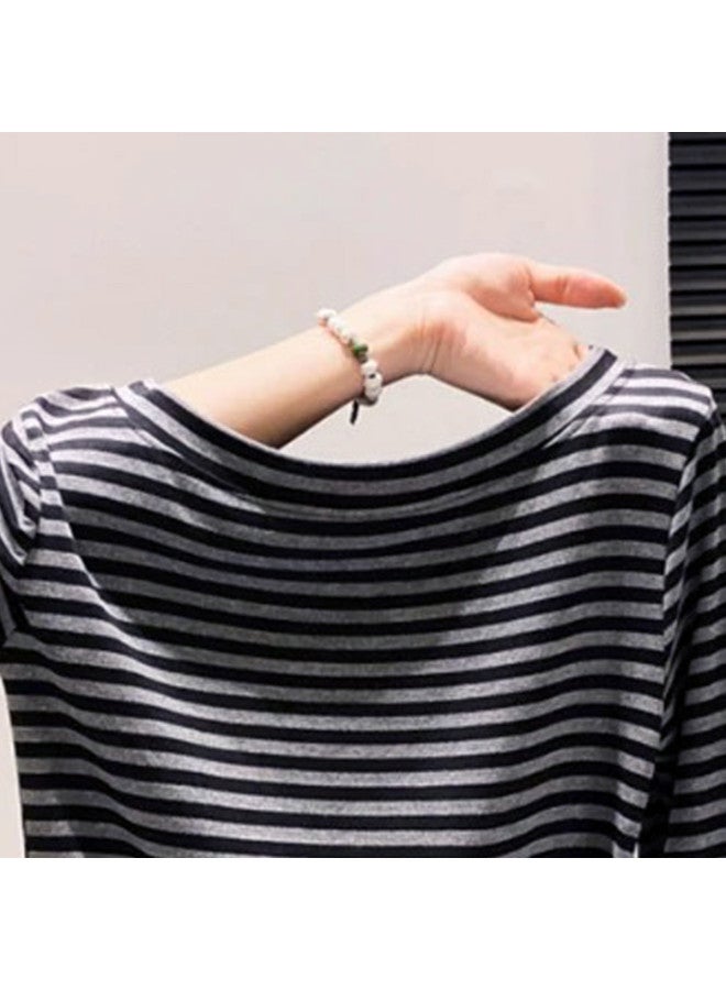 PLANDOO Striped Off-Shoulder Tie-Up Base Shirt Women'S Early Autumn Korean-Style Design Niche Super Beautiful Long Sleeve Light Mature Top - Image 4