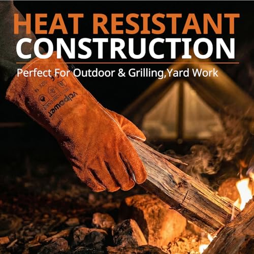 vclpower Welding Gloves Fire Heat Resistant 14IN Fireproof Leather for Welding Fire Pit Wood Stove Campfire Furnace BBQ Baking,Grill Oven Stick Mig Tig Gear Gift for Man L - Image 4