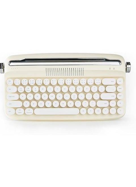 Upgraded Wireless Typewriter Keyboard, Retro Keyboard with Integrated Stand, USB-C/Bluetooth Keyboard with Cute Round Keycaps for Multi Device for Win/Mac (B307, Ivory Butter)
