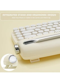 erorex Upgraded Wireless Typewriter Keyboard, Retro Keyboard with Integrated Stand, USB-C/Bluetooth Keyboard with Cute Round Keycaps for Multi Device for Win/Mac (B307, Ivory Butter)  - Image 3