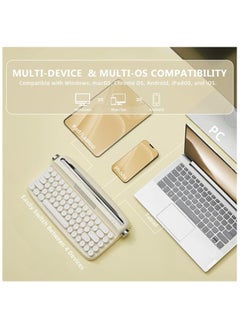 erorex Upgraded Wireless Typewriter Keyboard, Retro Keyboard with Integrated Stand, USB-C/Bluetooth Keyboard with Cute Round Keycaps for Multi Device for Win/Mac (B307, Ivory Butter)  - Image 5