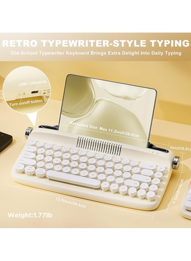 erorex - Upgraded Wireless Typewriter Keyboard, Retro Keyboard with Integrated Stand, USB-C/Bluetooth Keyboard with Cute Round Keycaps for Multi Device for Win/Mac (B307, Ivory Butter) - Image 1