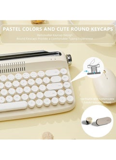 erorex Upgraded Wireless Typewriter Keyboard, Retro Keyboard with Integrated Stand, USB-C/Bluetooth Keyboard with Cute Round Keycaps for Multi Device for Win/Mac (B307, Ivory Butter)  - Image 4