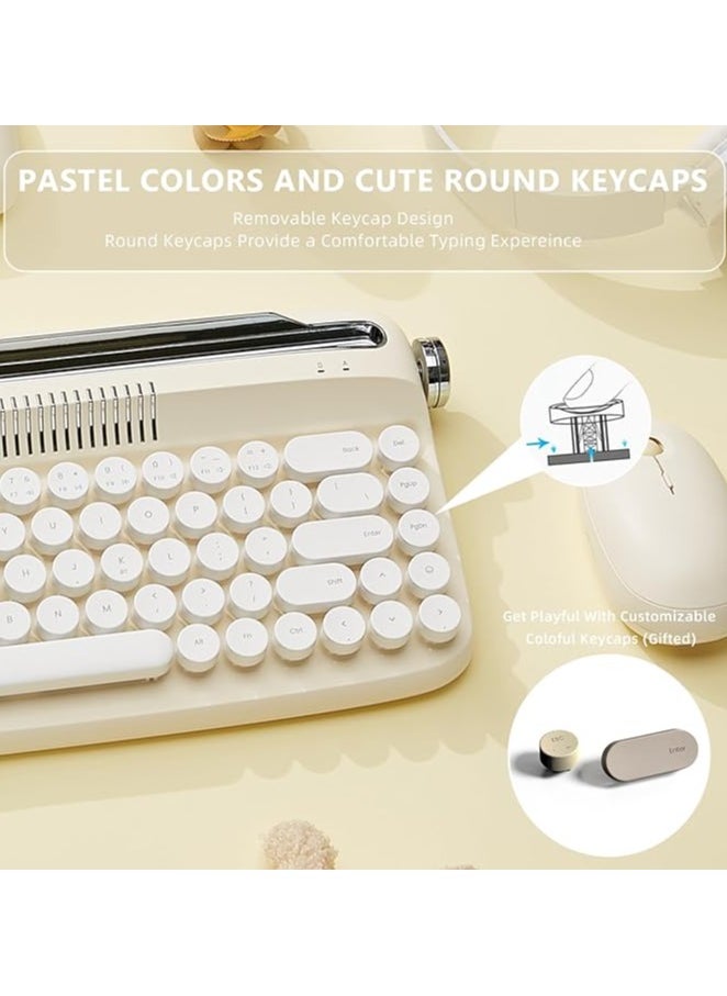 erorex Upgraded Wireless Typewriter Keyboard, Retro Keyboard with Integrated Stand, USB-C/Bluetooth Keyboard with Cute Round Keycaps for Multi Device for Win/Mac (B307, Ivory Butter)  - Image 4