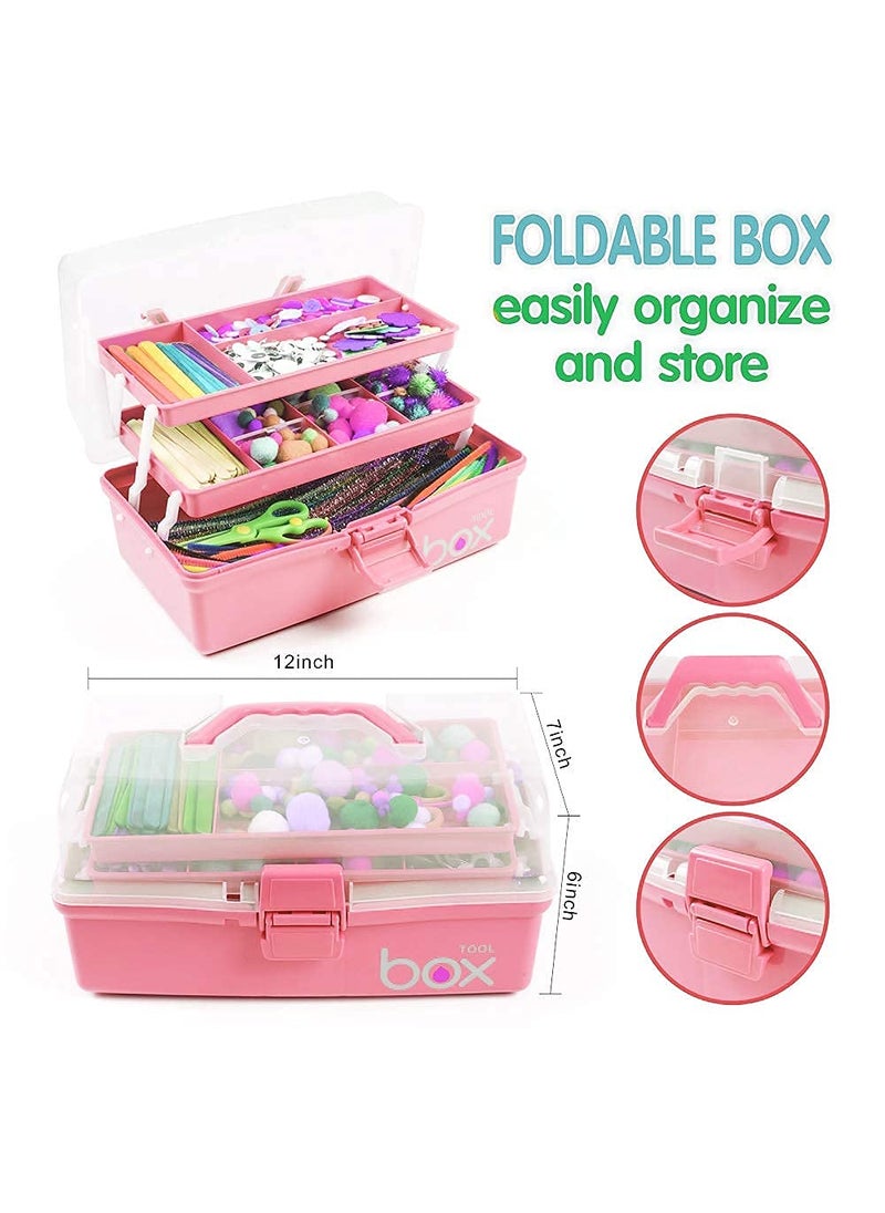 JUGTE JUGTE Multipurpose Tools Storage Box Organizer 3Layer Plastic Storage Box Handled Storage Case for Art Craft Cosmetic Sewing Supplies Organizer Medicine Box Family First Aid Box with Handle Pink  - Image 3