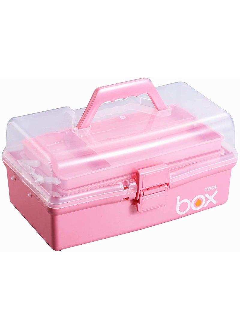 JUGTE JUGTE Multipurpose Tools Storage Box Organizer 3Layer Plastic Storage Box Handled Storage Case for Art Craft Cosmetic Sewing Supplies Organizer Medicine Box Family First Aid Box with Handle Pink  - Image 1