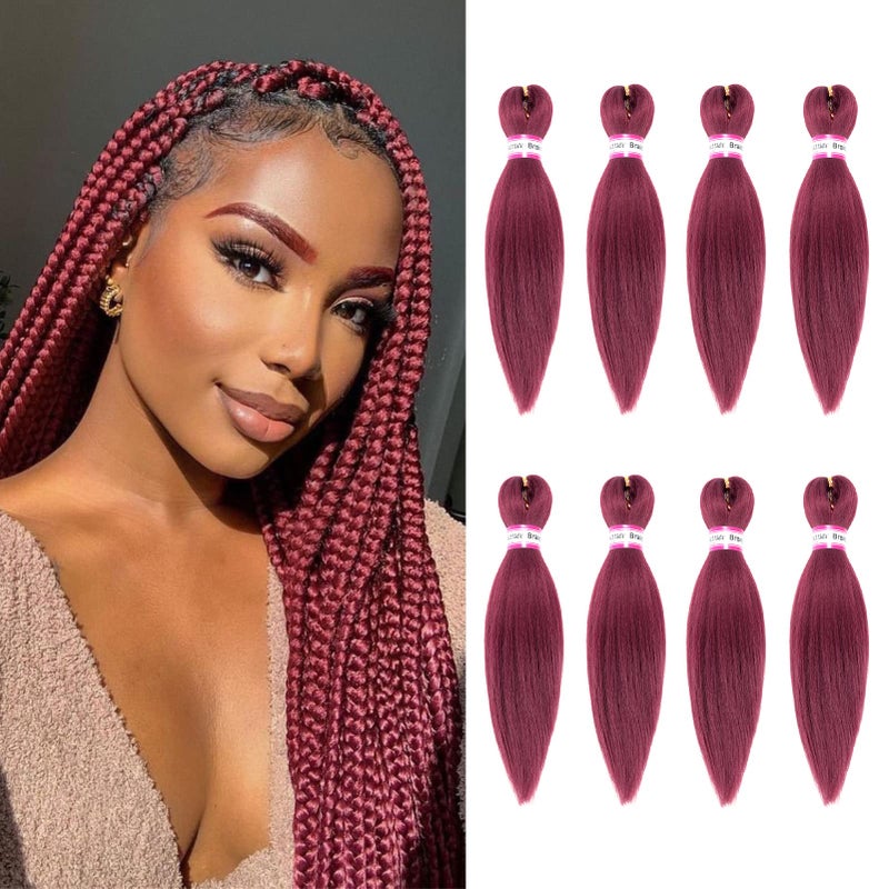 Dorsanee Burgundy Braiding Hair Pre Stretched 12 Inch 8 Packs Kids Braiding Hair Extensions for Box Braids Twists Locs Hair Itch Free Soft Yaki Texture Hot Water Setting 12inchBurgundy