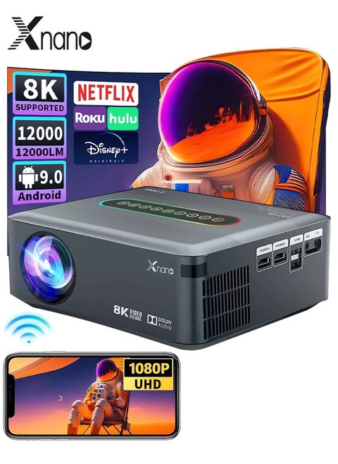 X1 Projector, Android 9.0 Amlogic T972 300ANSI Dual wifi BT5.2 HDR10 + Voice Control 8K 4K 1920*1080P Support, Portable Smart Wireless Screen projection