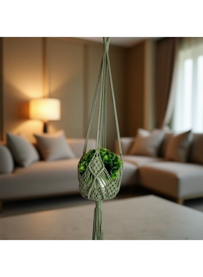 Minimalist Gardening Woven Cotton Rope Hanging Planter Net Basket for Indoor and Outdoor Hooks, Decorative Plant  Flower Basket