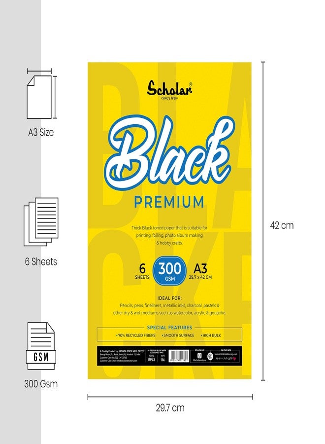 Scholar Black Paper Loose Sheets – 300 GSM Heavyweight Black Toned Paper | Premium Artist Sheets for Sketching, Pastel, Acrylic, Ink & Mixed Media (A3) - Image 2