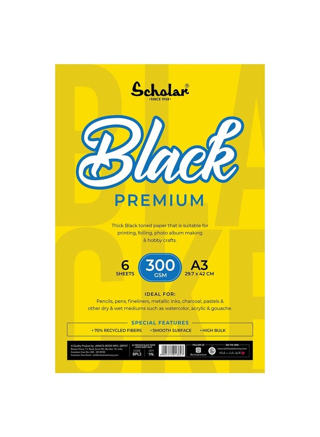 Scholar Black Paper Loose Sheets – 300 GSM Heavyweight Black Toned Paper | Premium Artist Sheets for Sketching, Pastel, Acrylic, Ink & Mixed Media (A3) - Image 1