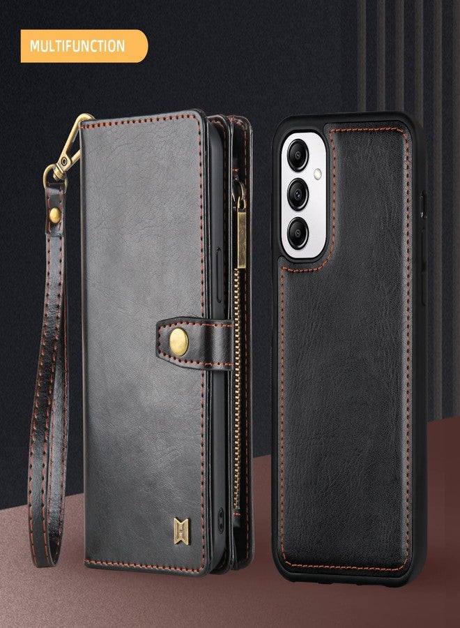 Asuwish Phone Case for Samsung Galaxy A14/M14 5G Zipper Wallet Detachable Cover with Screen Protector and Card Holder Slot Wrist Strap Cell Accessories Protective A 14 4G 14A 14M G5 SM Women Men Black - Image 3