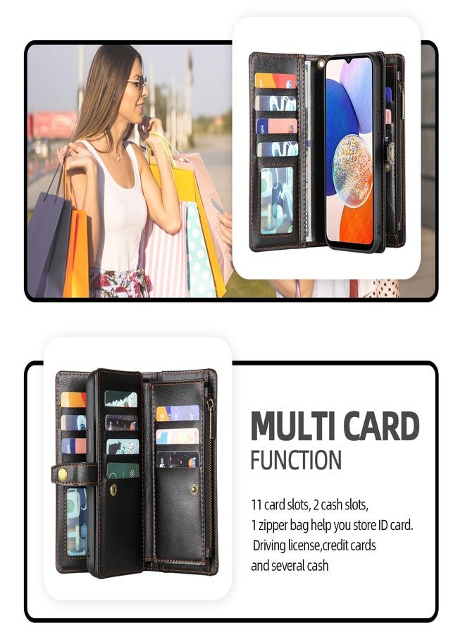 Asuwish Phone Case for Samsung Galaxy A14/M14 5G Zipper Wallet Detachable Cover with Screen Protector and Card Holder Slot Wrist Strap Cell Accessories Protective A 14 4G 14A 14M G5 SM Women Men Black - Image 2