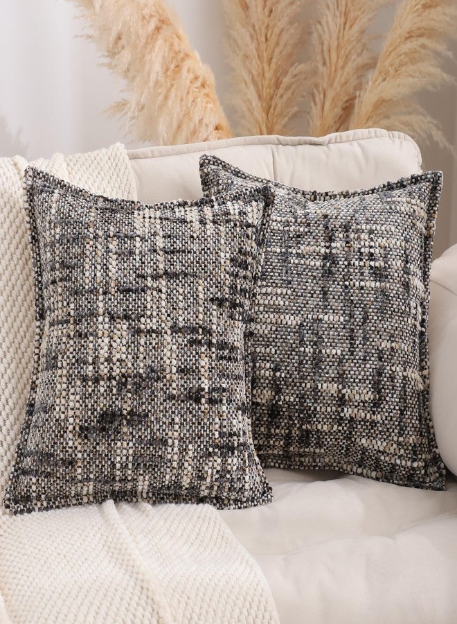 LUOYEHK Boho Throw Pillow Covers 18x18 Set of 2 Farmhouse Pillow Covers Broadside Decorative Textured Chenille Throw Pillows for Couch Sofa Bed Living Room,Black - Image 1