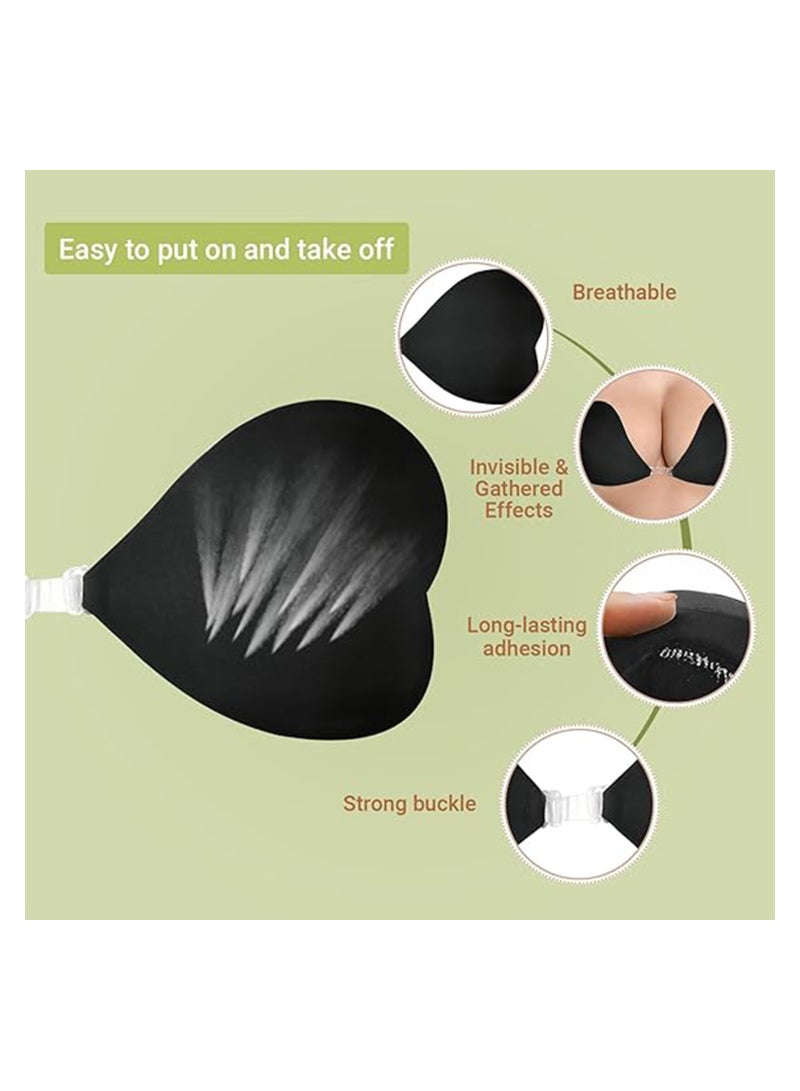 Suntown Push Up Invisible Bra for Women, 2 Pack Reusable Backless Strapless Sticky Adhesive Bra for Party Wedding Evening Dress with 3 Different Length Front Buckles(Size: C/D) - Image 4