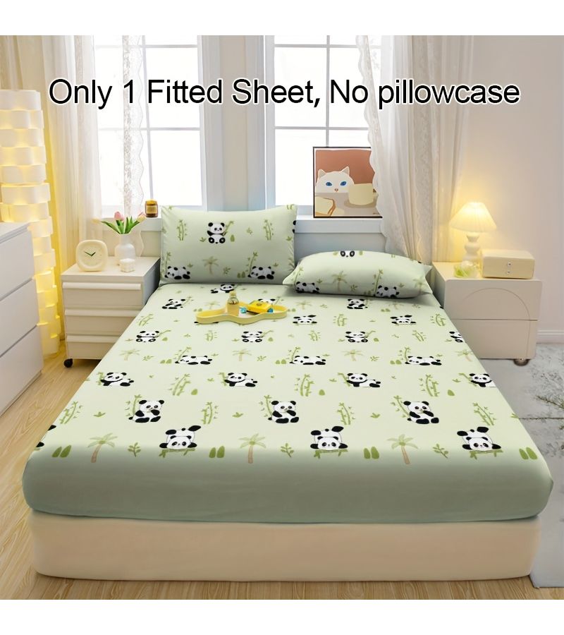 1 Piece Minimalist Modern Panda Bamboo Border Pattern Printed Brushed Bed Sheet Bedspread Mattress Cover Fitted Protective Cover For Bedroom Panda Bamboo Edge 59.06 By 78.74 Inches - Image 2