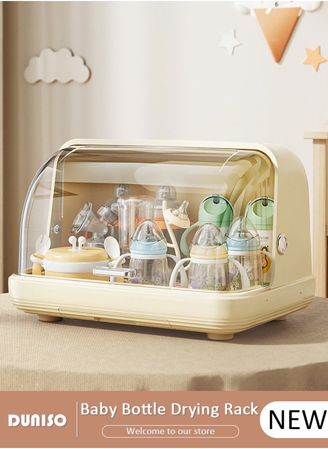 DUNISO Baby Bottle Drying Rack, Vertical Baby Bottle Storage with Anti-dust Cover and Detachable Bracket, Tableware Drying Rack with Pull-Out Drain Board, Portable Kitchen Cabinet Organizer with Haft, Cup Storage Box for Household Use  - Image 1