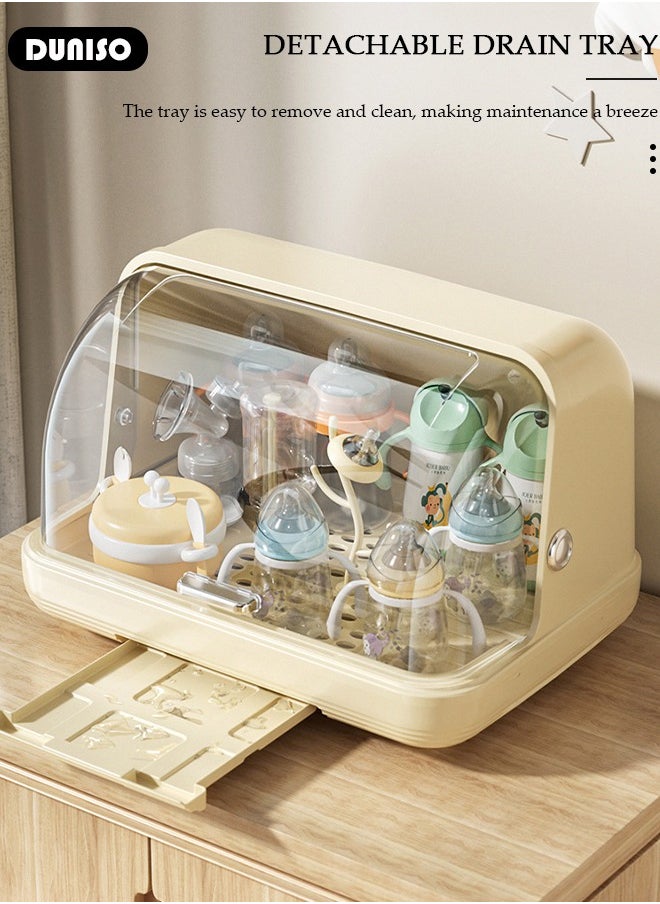 DUNISO Baby Bottle Drying Rack, Vertical Baby Bottle Storage with Anti-dust Cover and Detachable Bracket, Tableware Drying Rack with Pull-Out Drain Board, Portable Kitchen Cabinet Organizer with Haft, Cup Storage Box for Household Use  - Image 2
