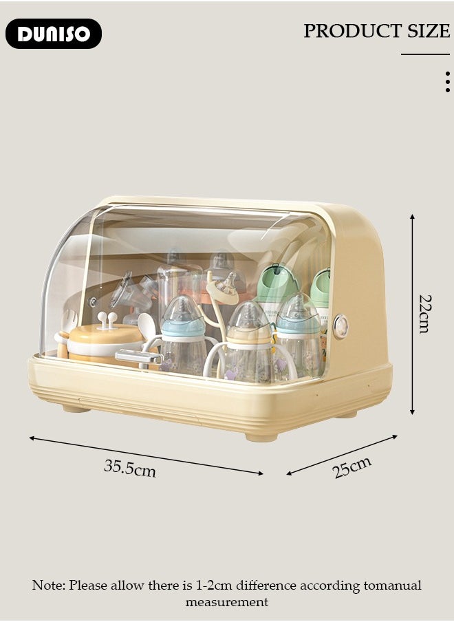 DUNISO Baby Bottle Drying Rack, Vertical Baby Bottle Storage with Anti-dust Cover and Detachable Bracket, Tableware Drying Rack with Pull-Out Drain Board, Portable Kitchen Cabinet Organizer with Haft, Cup Storage Box for Household Use  - Image 4