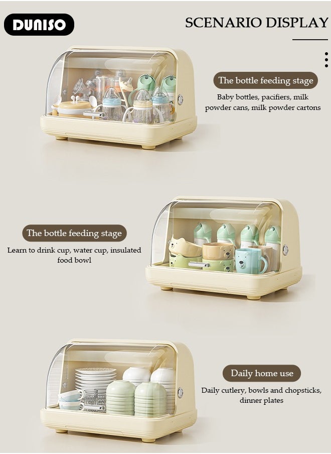 DUNISO Baby Bottle Drying Rack, Vertical Baby Bottle Storage with Anti-dust Cover and Detachable Bracket, Tableware Drying Rack with Pull-Out Drain Board, Portable Kitchen Cabinet Organizer with Haft, Cup Storage Box for Household Use  - Image 3