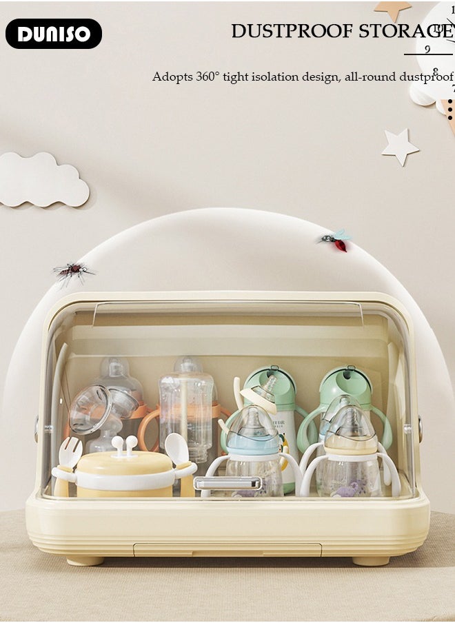 DUNISO Baby Bottle Drying Rack, Vertical Baby Bottle Storage with Anti-dust Cover and Detachable Bracket, Tableware Drying Rack with Pull-Out Drain Board, Portable Kitchen Cabinet Organizer with Haft, Cup Storage Box for Household Use  - Image 5