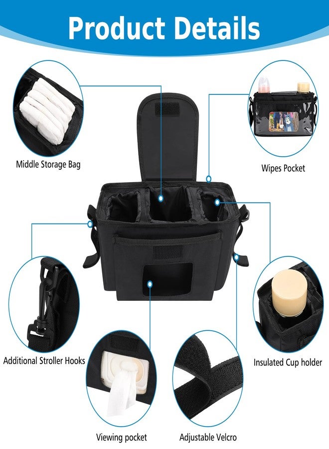 Accmor Universal Stroller Organizer with Insulated Cup Holder and Shoulder Strap, Stroller Caddy Bag Stroller Cup Holder Attachment for Uppababy, Baby Jogger, Britax Strollers, Black - Image 4