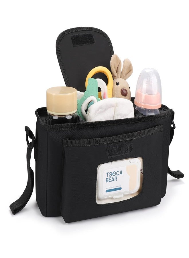 Accmor Universal Stroller Organizer with Insulated Cup Holder and Shoulder Strap, Stroller Caddy Bag Stroller Cup Holder Attachment for Uppababy, Baby Jogger, Britax Strollers, Black - Image 3