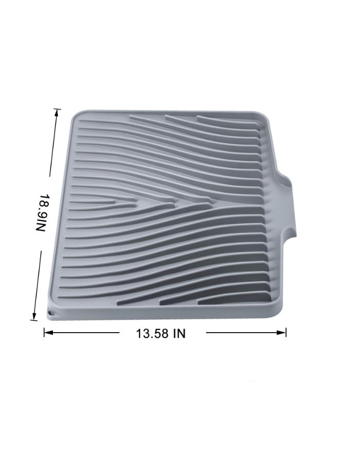 هومستر أدوات المائدة المصنوعة من السيليكون وسائد التجفيف مناسبة لعدادات المطبخ، وسائد تجفيف الأطباق، وسائد التصريف المضادة للانزلاق المزودة بأنابيب التصريف المدمجة، وسائد التجفيف بالأحجار المقاومة للحرارة، وتصميم التصريف المنحدر، والشرائط العريضة المرتفعة للتجفيف السريع، والقاعدة غير المنزلقة المزودة بثقب تصريف وحلقة معلق (18.9 بوصة × 13.58 بوصة، رمادي) - Image 1