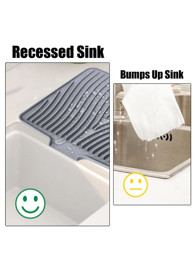 هومستر أدوات المائدة المصنوعة من السيليكون وسائد التجفيف مناسبة لعدادات المطبخ، وسائد تجفيف الأطباق، وسائد التصريف المضادة للانزلاق المزودة بأنابيب التصريف المدمجة، وسائد التجفيف بالأحجار المقاومة للحرارة، وتصميم التصريف المنحدر، والشرائط العريضة المرتفعة للتجفيف السريع، والقاعدة غير المنزلقة المزودة بثقب تصريف وحلقة معلق (18.9 بوصة × 13.58 بوصة، رمادي) - Image 3