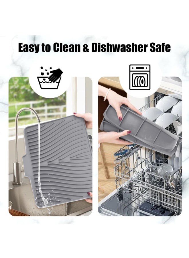 هومستر أدوات المائدة المصنوعة من السيليكون وسائد التجفيف مناسبة لعدادات المطبخ، وسائد تجفيف الأطباق، وسائد التصريف المضادة للانزلاق المزودة بأنابيب التصريف المدمجة، وسائد التجفيف بالأحجار المقاومة للحرارة، وتصميم التصريف المنحدر، والشرائط العريضة المرتفعة للتجفيف السريع، والقاعدة غير المنزلقة المزودة بثقب تصريف وحلقة معلق (18.9 بوصة × 13.58 بوصة، رمادي) - Image 4